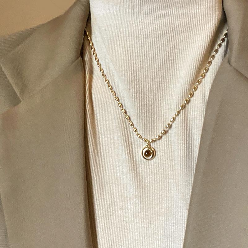 Oval Bamboo Joint Artificial Tiger's Eye Stone Necklace Ins Style Simple Light Luxury Collarbone Chain Personalized Fashion Versatile Necklace