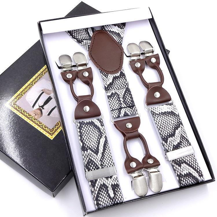 Men'S Six-Clip Suspender Belt Jacquard Strap 3.5 Six-Clip Printed Webbing Six-Clip Wide Strap Clip