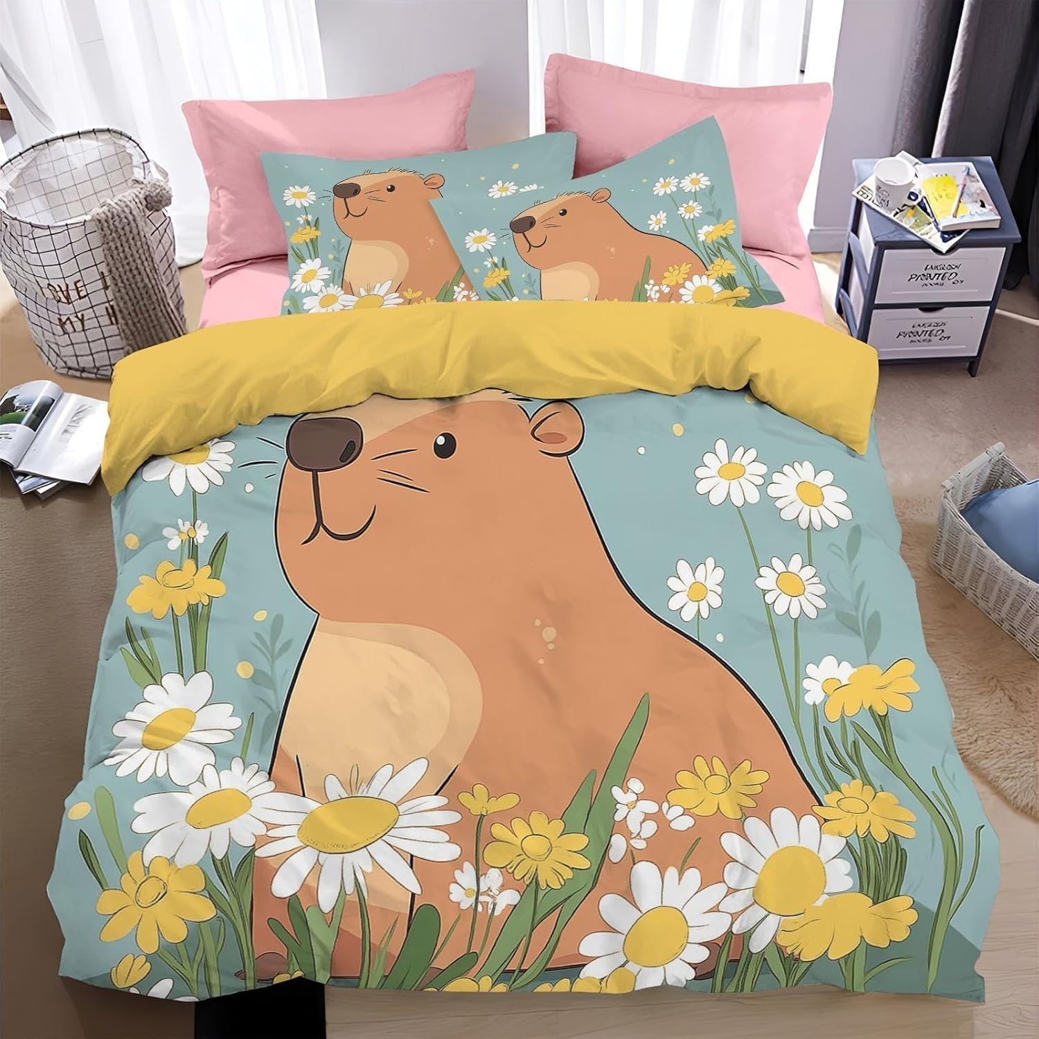 

Постельное белье с капибарами 3D дизайн милые животные комплект пододеяльника микрофибра пододеяльник для семьи, пары, детей наволочка кинг 90x200cm