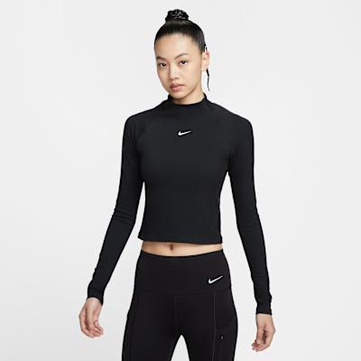 Женские черные футболки Nike с круглым вырезом, средней посадки L