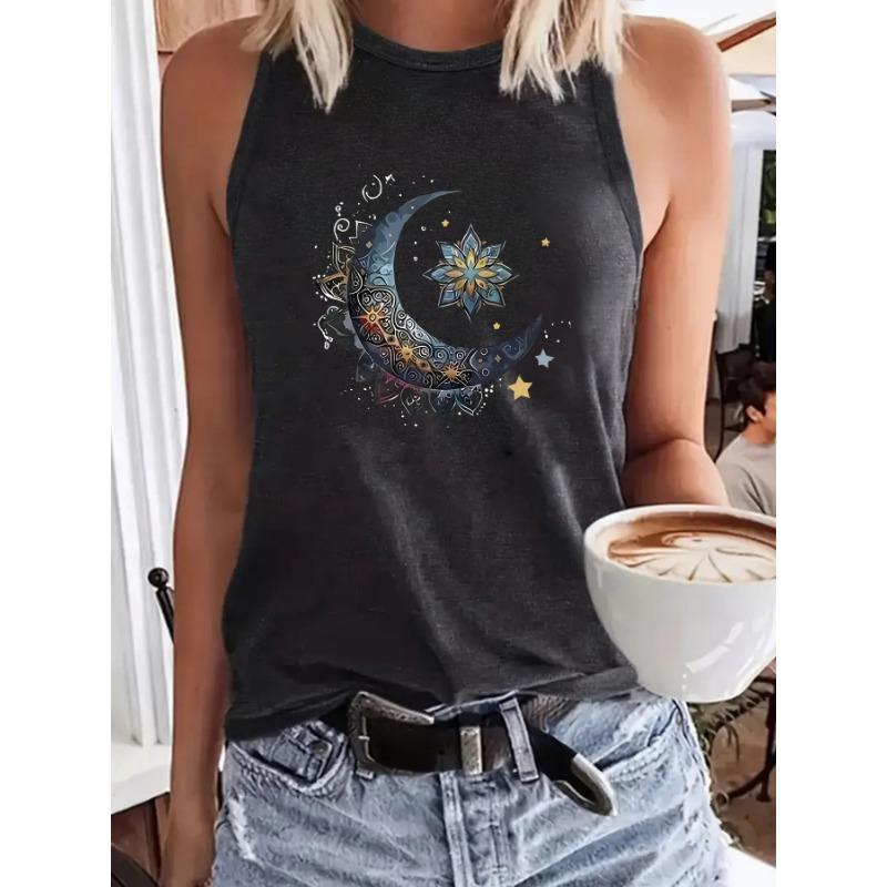 

Летняя мода и универсальный женский свободный жилет с принтом луны L темно-серого