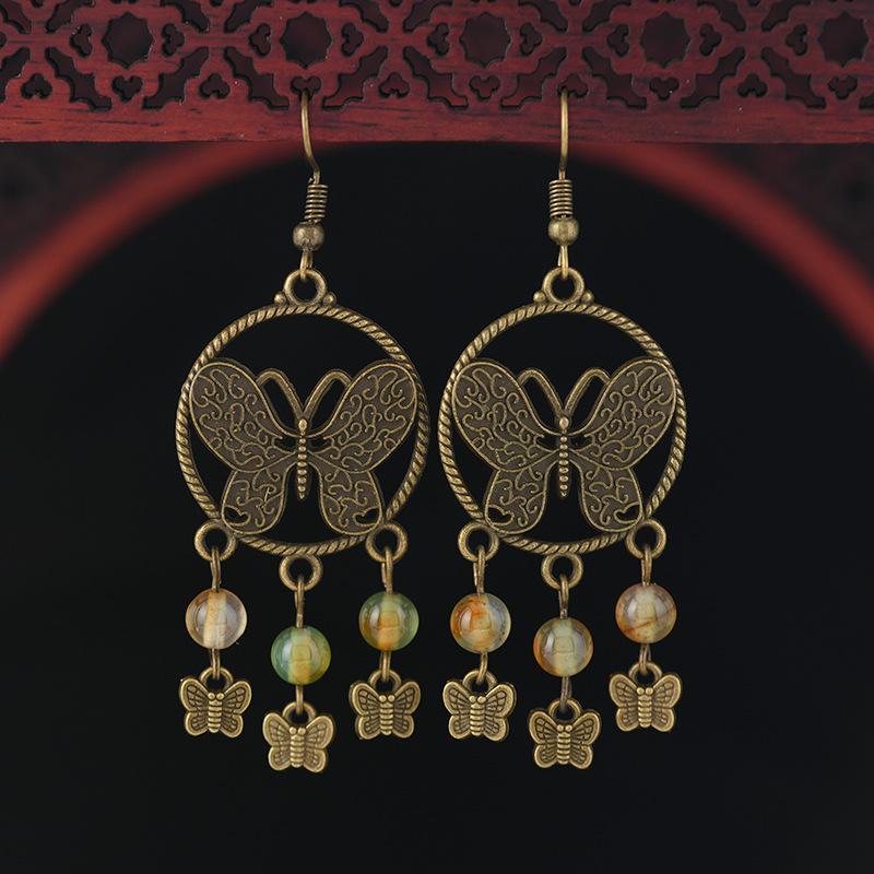 Retro butterfly fringed earrings niche design exotic long temperament high-end earrings women