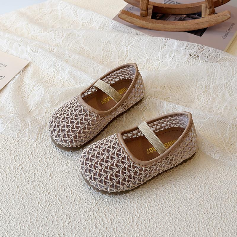 

Spring Girl s Casual Shoes Elastic Band Mesh Breathable Chic Kid s Flat Shoe Solid Colors Comfy Daily Holiday Children Shoe 4-6Y 21-insole13.5cm