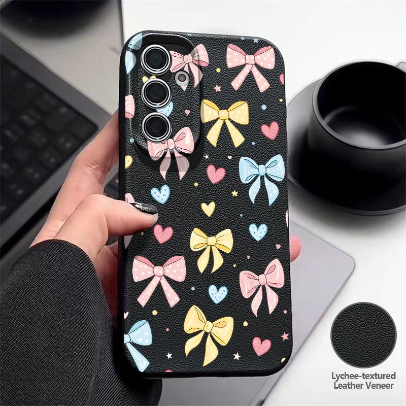 Colorful Bowknots Print Case For Samsung S26 S25 Ultra S24 S23 S22 S21 FE A15 A35 A55 A16 A36 A56 A17 A18 A37 A57 5G Leather Texture Soft Cover