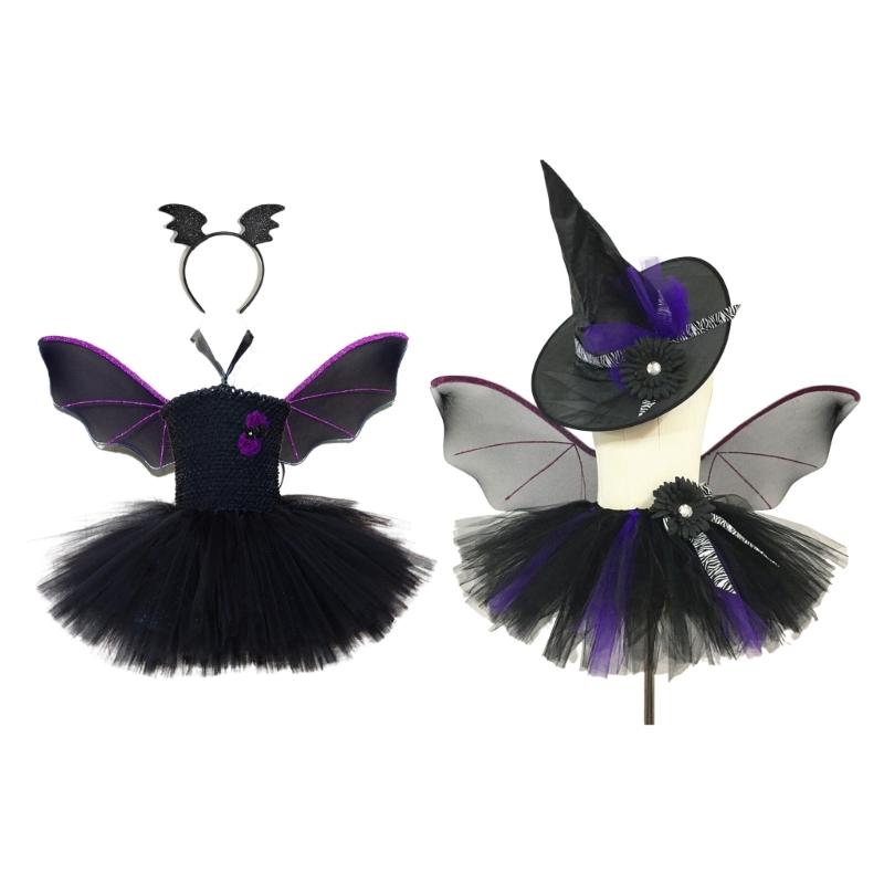3Pcs Bat Wing Tutus Dress Headband Set Halloween Vampires Cosplay Costume Set for Kids Girls Bat Costumes Accessories