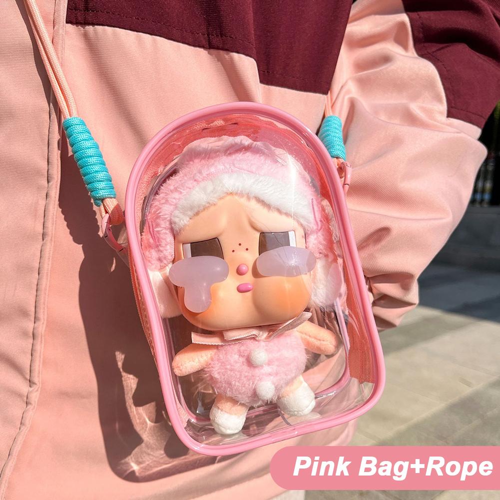 

For 15cm Crybaby Cotton Doll Outfit Crossbody Pain Bag PVC Storage Bag Dolls Display Bag Pink Bag+Rope