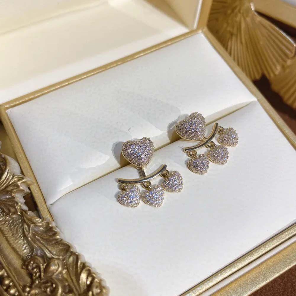 

Pendants Rhinestone Korean Style Women Earrings Rhinestone Heart Ear Studs Zircon Heart Earrings золотой