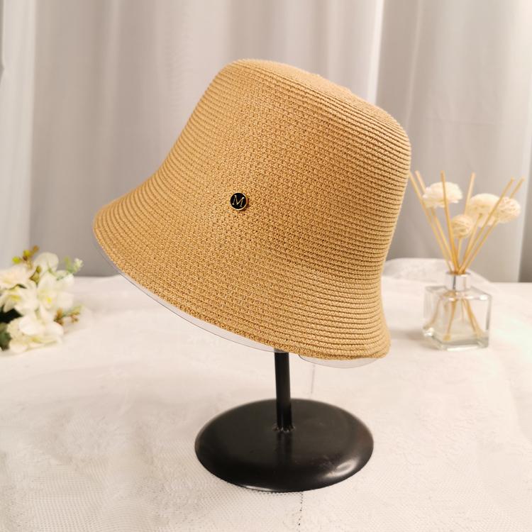 Cappello a secchiello da donna in paglia - Monocolore minimalista (Moda Instagram, Stile Coreano)