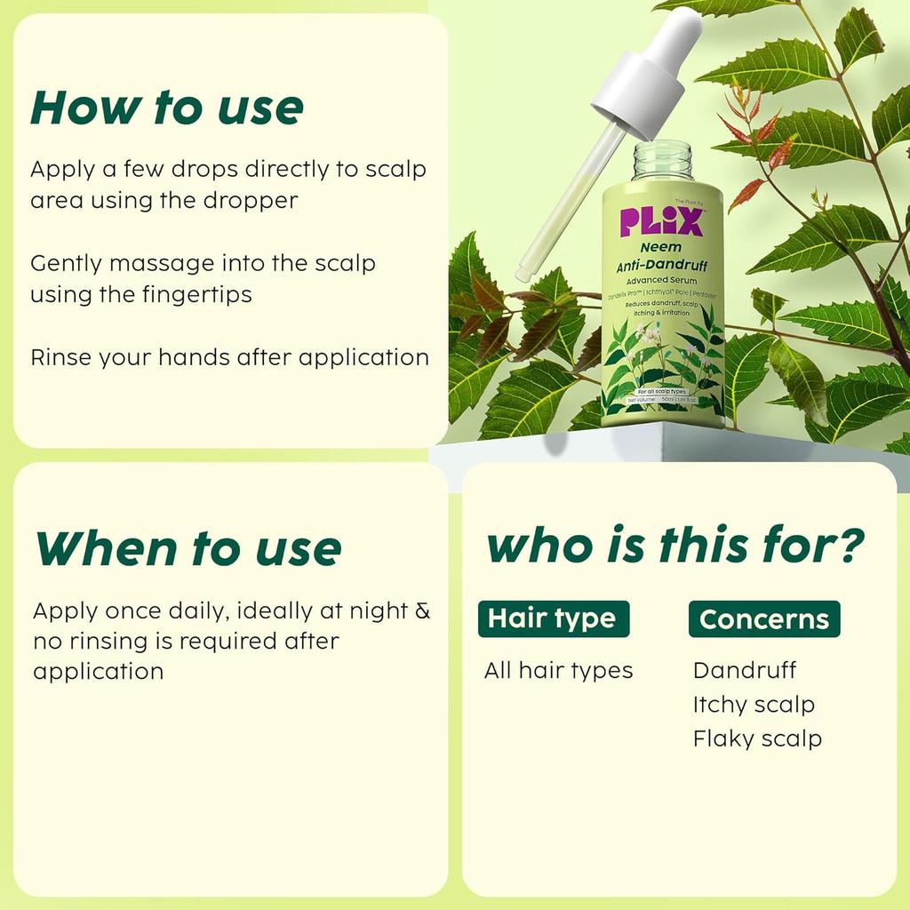 PLIX The Plant Fix Neem Anti-Dandruff Serum 50ml Pack of 1 | Lightweight Quick Absorbing Scalp Treatment
