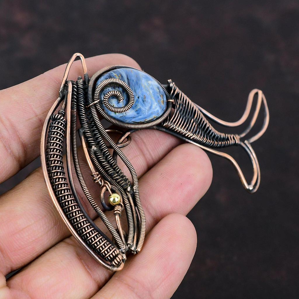 Pietersite Pendant Copper Wire Wrapped Pendant Fish Pendant Pietersite Gemstone Jewelry Handmade Ethnic Pendant Copper Wire Jewelry For Gift