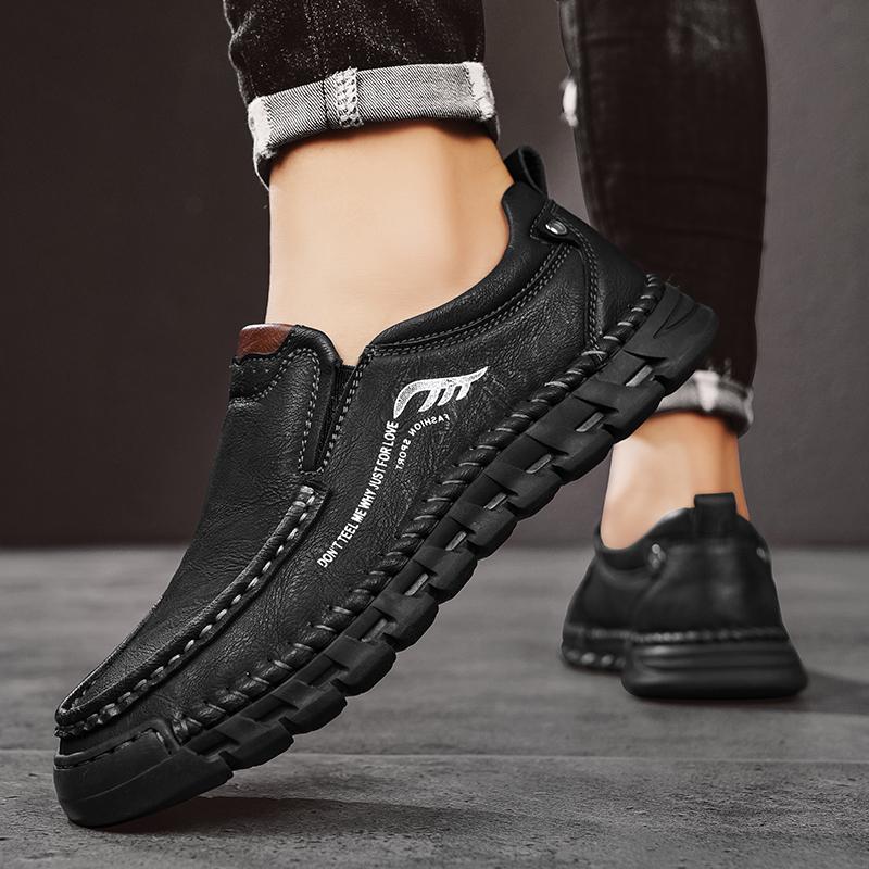 Fashion Handmade Male Slip on Flats New Breathable Loafers Genuine Leather Walking Shoes Fashion Comfortable Men's Casual Dress Shoes