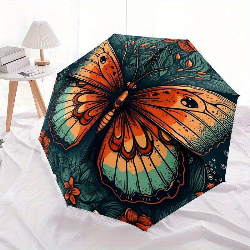 1pc Butterfly Garden Automatic Folding Umbrella - Lightweight, Retractable Design with 8-Rib Durability, Perfect for Outdoor Adventures, Fas