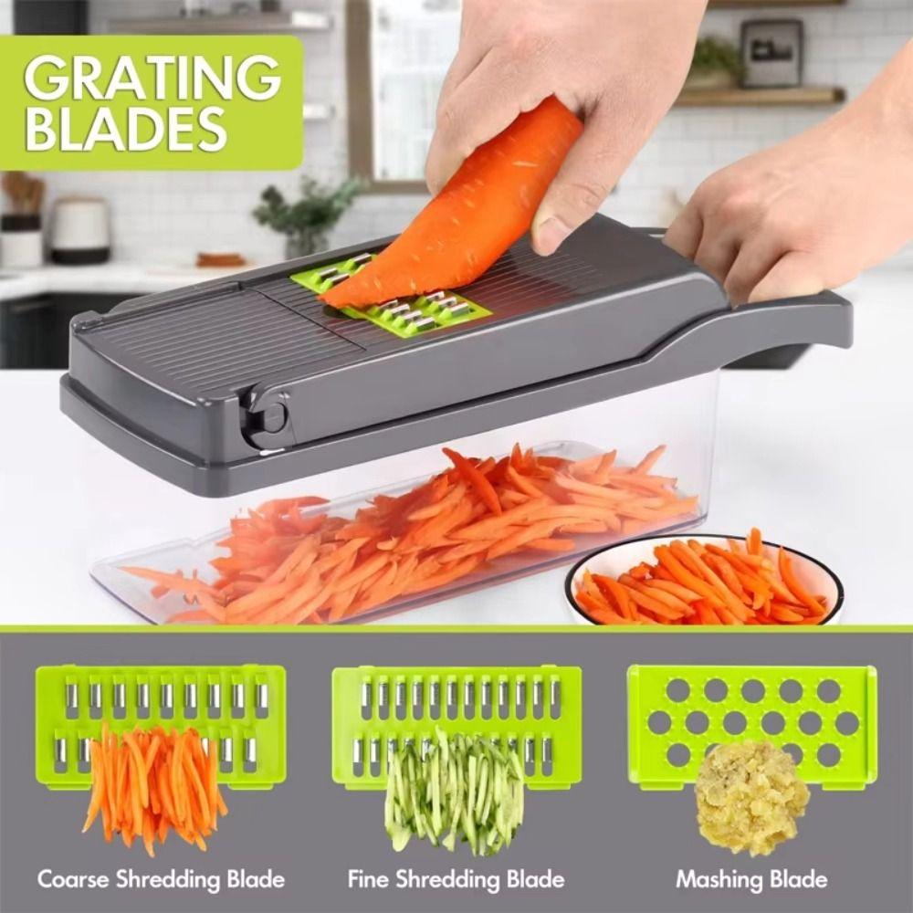 with Basket 14/16 In 1 Vegetable Chopper with Handle Vegetable Slicer Portable Grater  Kitchen Use
