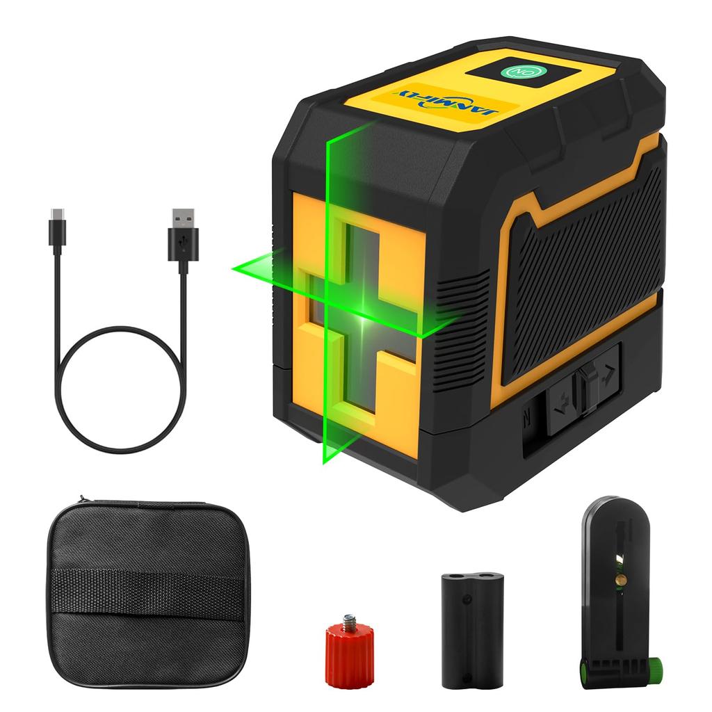 Janmifly LV2Y Green Laser Automatic High Magnetic USB and Japanese Instruction Manual Included Level, Rechargeable, 3-Level Dimming, ±3° Leveling,