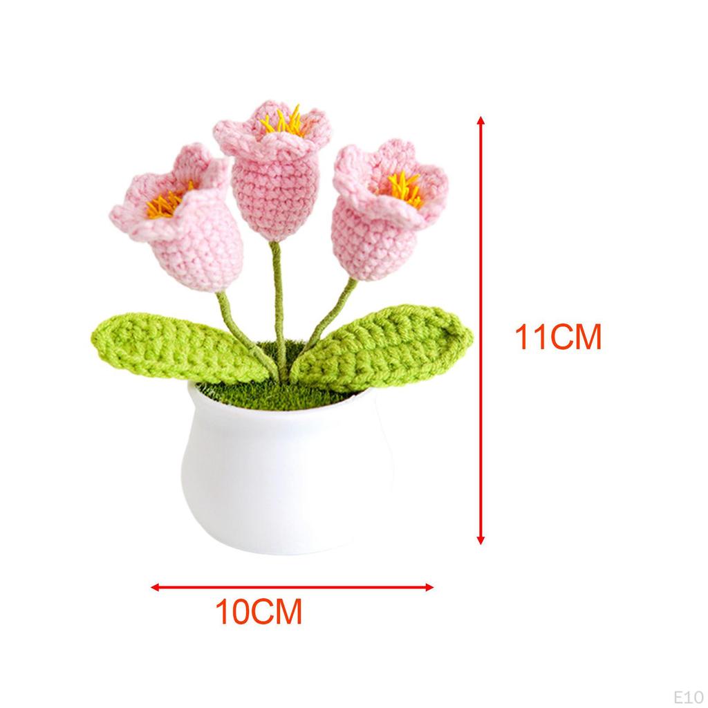 Gestrickte Blumentopfpflanze, süße handgewebte Blumen für das Armaturenbrett im Auto, Regal, Büro