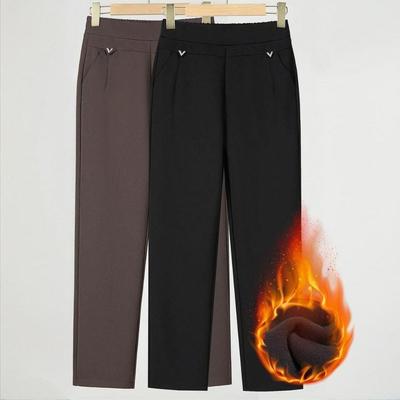 High-Waisted Winter Pants for Elderly Women - Loose, Thick, Velvet-Lined, Casual Long Style