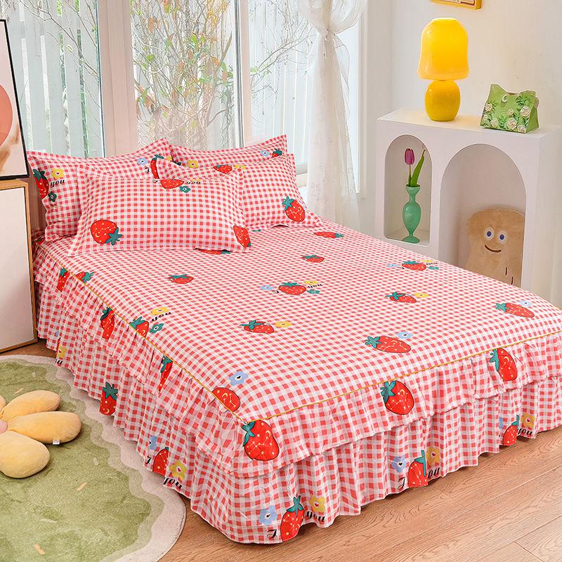Bed Skirt Cotton Bedspread Set Embroidery Bed Dress Pillow Cases 3 Pieces/Set For King/Queen Double 1.5/1.8/2M Sheet Cover