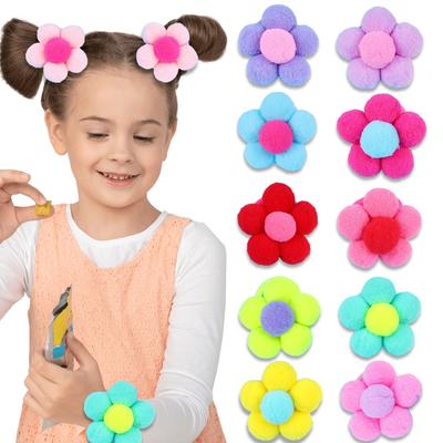 2 Stück Neue Fellblume Elastische Mädchen Damen Pferdeschwanzhalter Plüschball Haarring Elastisches Haarband Haargummi Accessoires Pompom