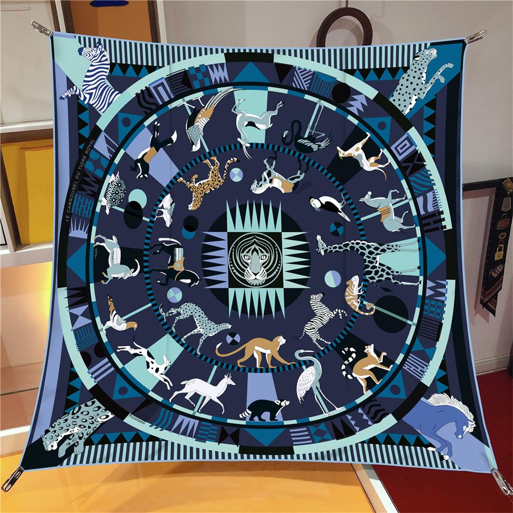 Silk Scarf Women Horse Printed Square Scarves Head Echarpes Silk Foulards Femme Wraps Beach Shawls Bandana Lady Hijabs 90CM