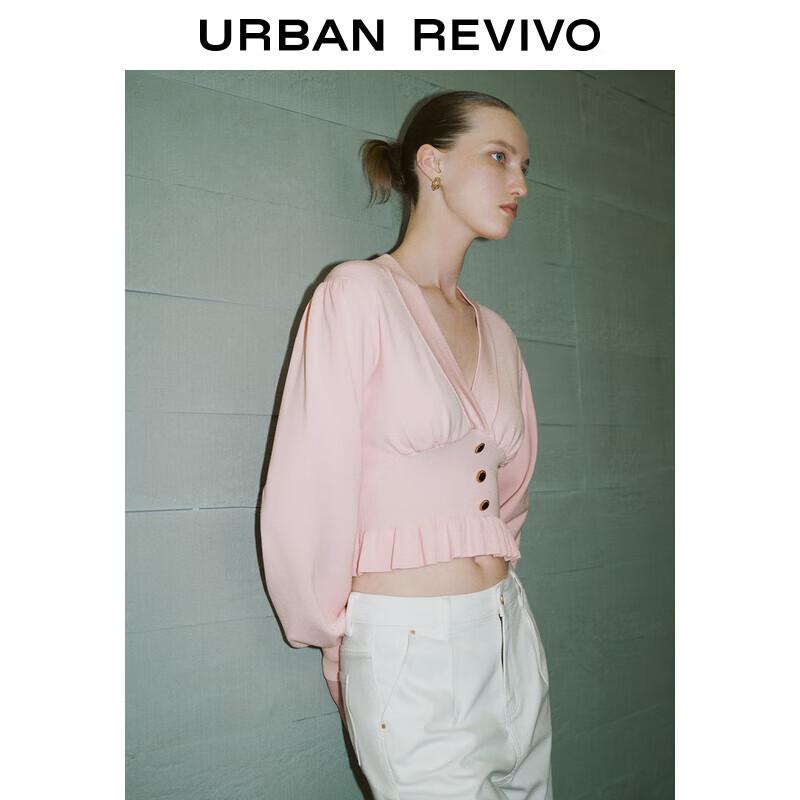 

UR Women s Slim Fit V-Neck Lantern Sleeve Knit Top S