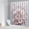4Pcs Light Pink Cherry Shower Curtain Set with Non-Slip Bath Mat, Toilet Lid Cover, Contour Rug & 12 Hooks, Bathroom Decor