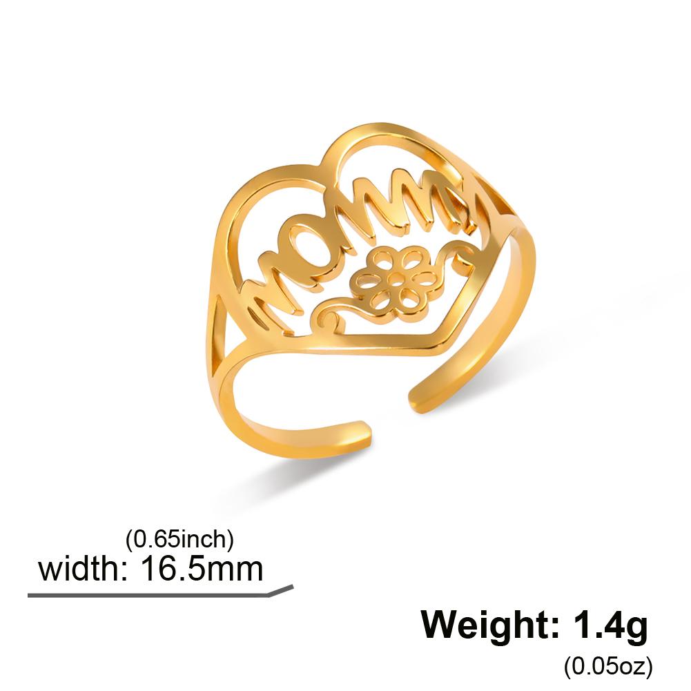 Heart Ring for Mom Flower Finger Jewelry MOMMY Stainless Steel Accessories Mother's Day Gift for Women Family Wholesale 2026 New
