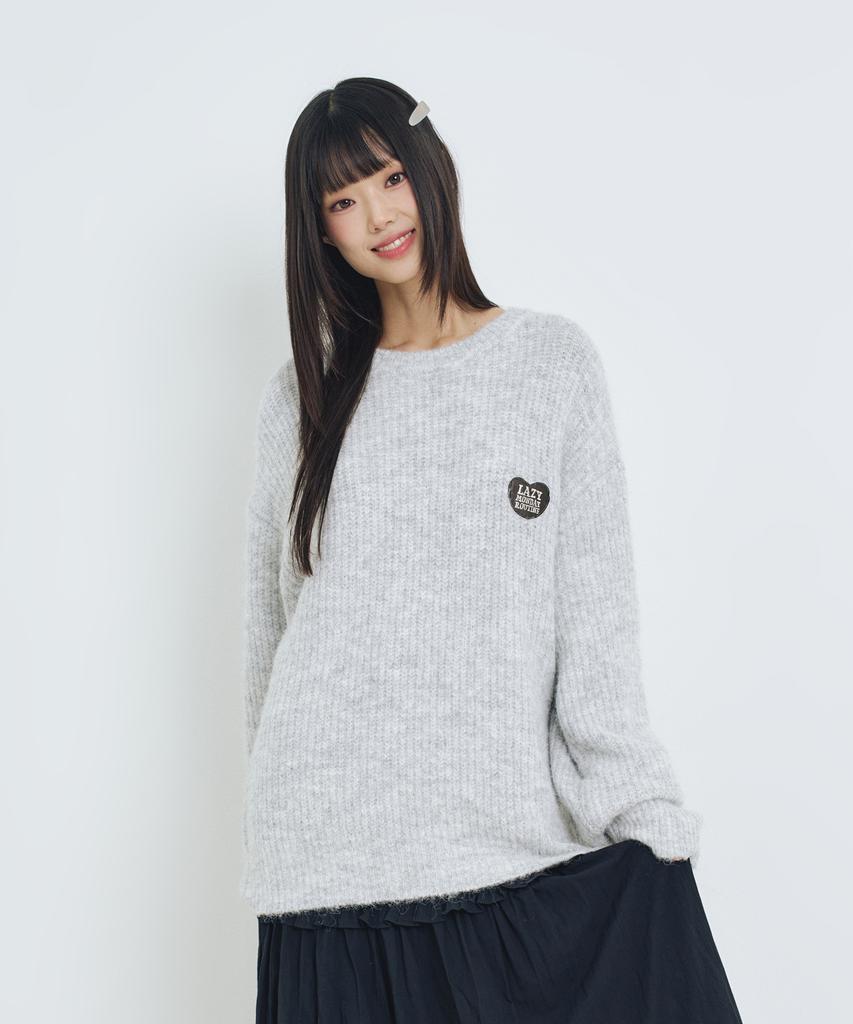 LMR Hairy Heart Embroidered Pullover Knit Light Grey