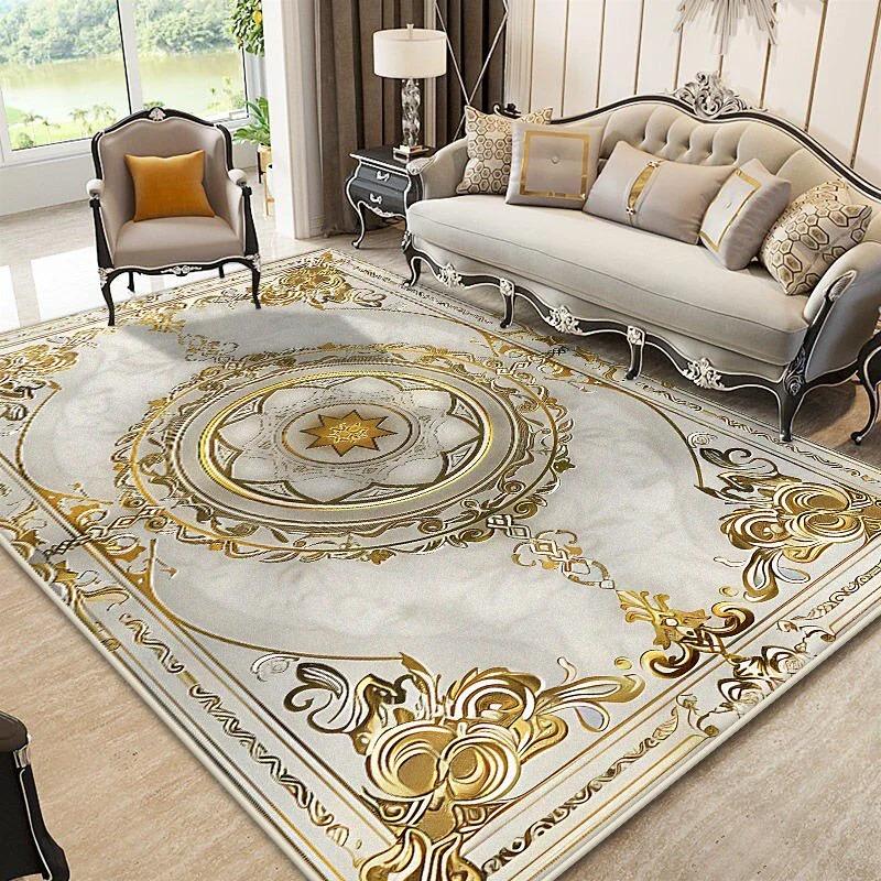 Evropský styl Zlatý koberec Obývací pokoj Luxusní dekorace Flanel Velké koberce Prostor pro pohovku Konferenční stolky Protiskluzová Měkká podložka Ložnice