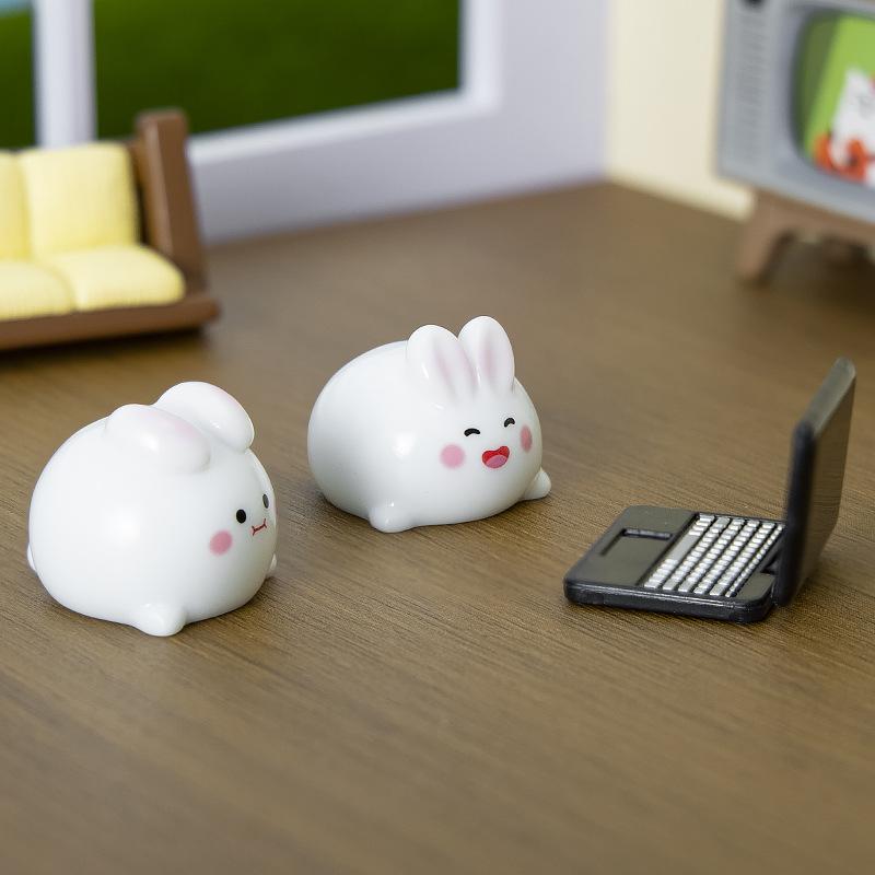 Cartoon Cute Ball Animal Micro-landscape Desktop Decoration Ornaments, Chubby Little Rabbit Tangyuan DIY Accessories
