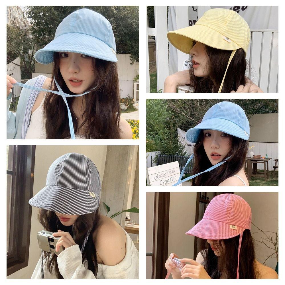Adjustable Striped Peaked Cap Drawstring Women Sun Hat Lightweight Sunscreen Baseball Hat  Outdoor