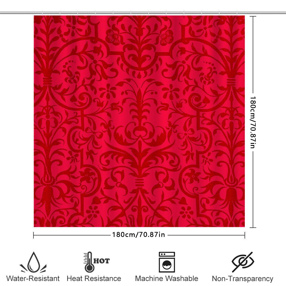 Red Damask Shower Curtain Bath Decor Waterproof Fabric Printed Shower Curtains For Bathroom Decoration (White/Black/Yellow) Size