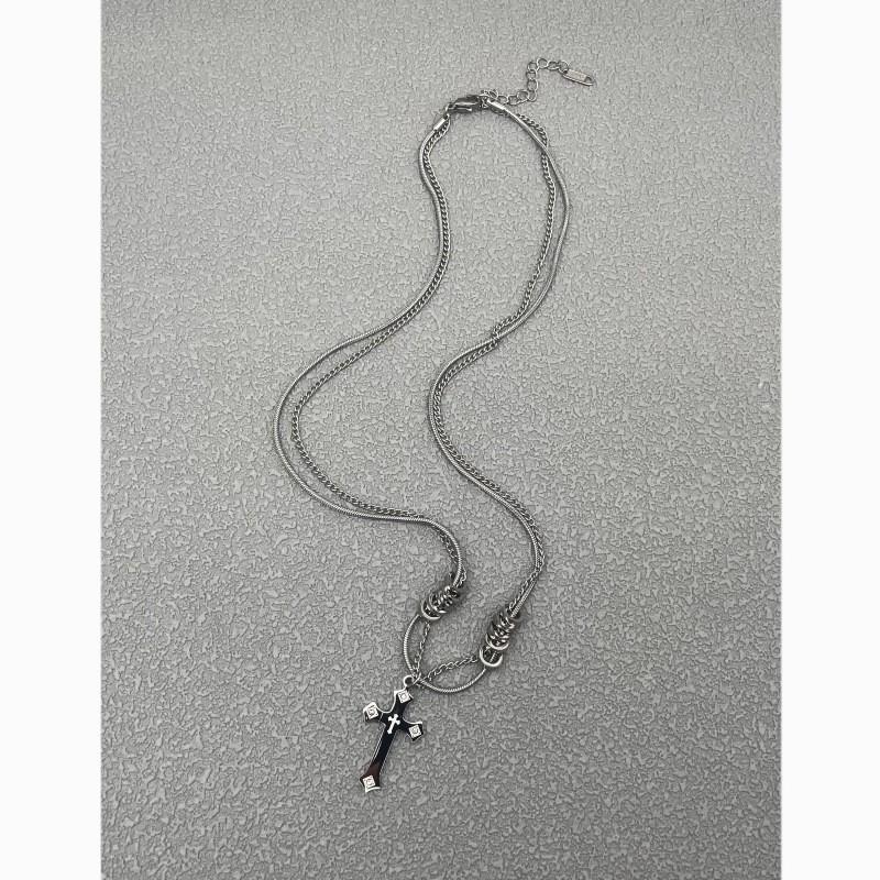 Cross Pendant Necklace For Men Women Stainless Steel Layered Chain Fashion Accessory