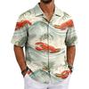 Men's Summer Lobster Festival Basic Cuban Collar Shirt Short Sleeve Button Down Casual Hawaiian Shirt with Tropical Leaf and Fruit Print
