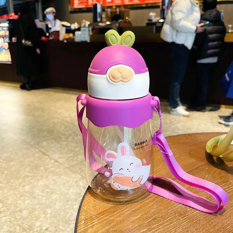 

Детская поилка для воды Sippy Rabbit 650 мл, креативные мультяшные детские поильники с трубочками, герметичные бутылки для детей на открытом воздухе 600ml фиолетовый