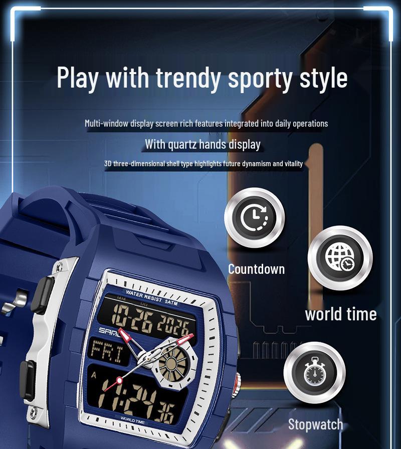 Sanda Trendy Multifunctional Sports Watch with Countdown, Snooze & Luminous Waterproof Features for Students - Model 3397