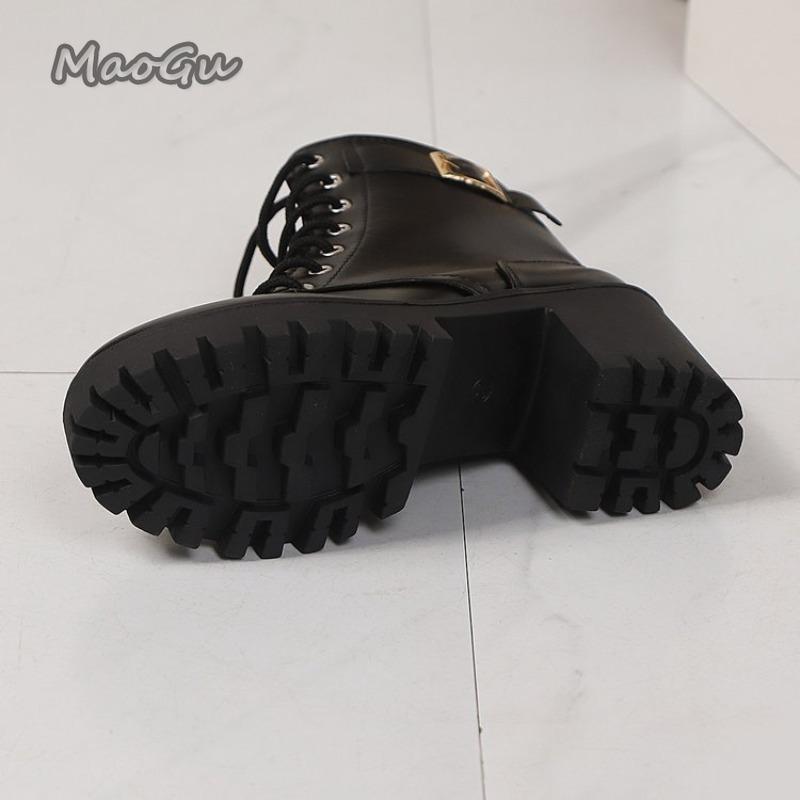 British Style 2025 New Round Head Chunky Heel Ankle Bootie Women's Boots Black Lace Up Shoes Botines Para Mujeres Size 35-42