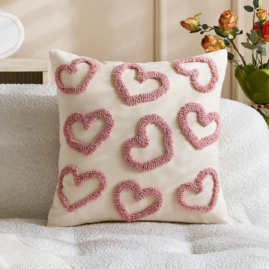 1pc Valentines Lumbar Gift Pillow Case Embroidery Heart Love Throw Cushion Case for Home Bedroom Sofa Couch Wedding Decoration