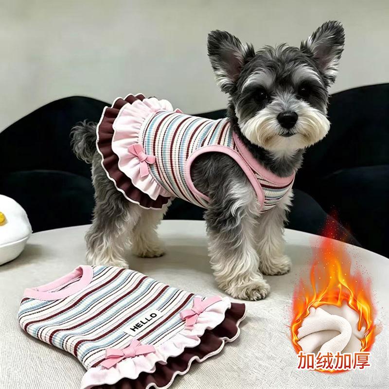 Dog clothes Autumn and winter rainbow striped dress Bigbear cat teddy Pomeranian small dog velvet pet vest