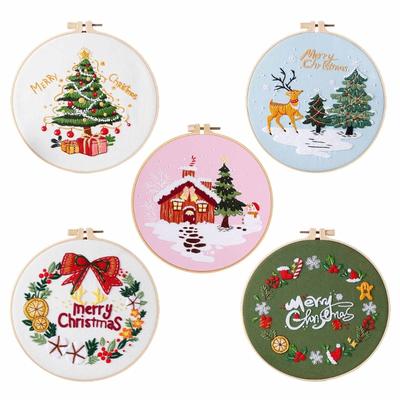 Christmas Pattern CrossStitch Kits Embroidery Starter DIY Kits with Embroidery Clothes Hoop Thread Needle for Beginner