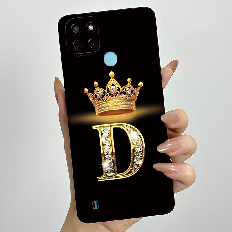 For Realme C21Y C25Y Phone Case Crown Letters Soft Liquid Silicone Protective Back Cover For Realme C21 C15 C 21 C 25 Y Fundas