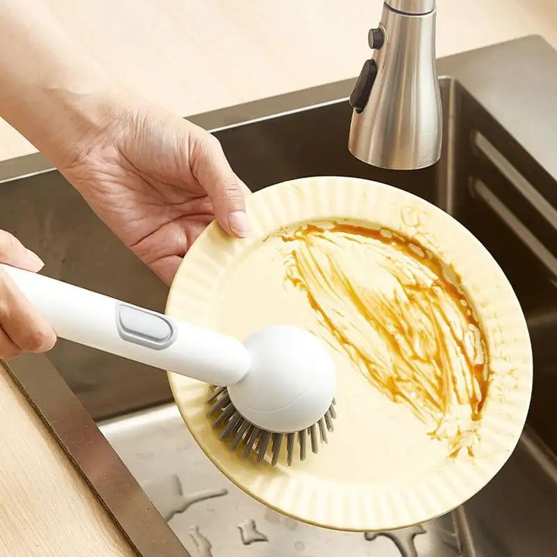 Kitchen Cleaning Brush No Separate Dispenser Needed Heavy-Duty Rotating Brush with Built-In Soap Dispenser