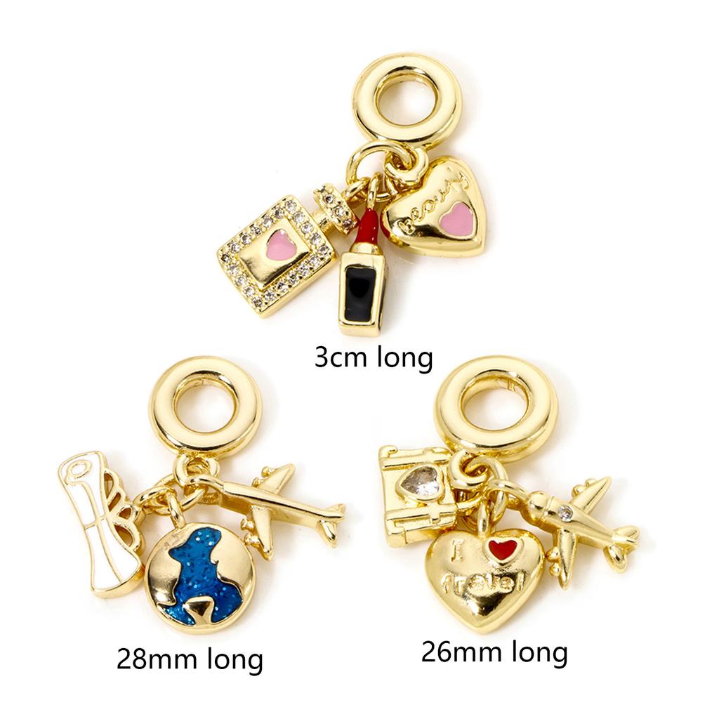 1 Stück Messing Reise Anhänger Charms Perlen Für Armband Halskette Schmuckherstellung 18 Karat Echtsilber Vergoldet Herz Flugzeug Emaille Anhänger
