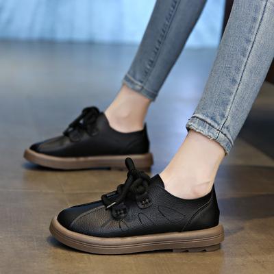 Flat Bottom Small Fragrant Wind Large Size Single Shoes Female New Round Head Lace-up Fairy College Wind Boken Shoes Female