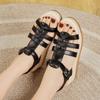 Fashion Fashion Summer Sandals Women Split Leather Open Toe Buckle Flat Casual Sandals Ladies Concise Roman Shoes Beige Black