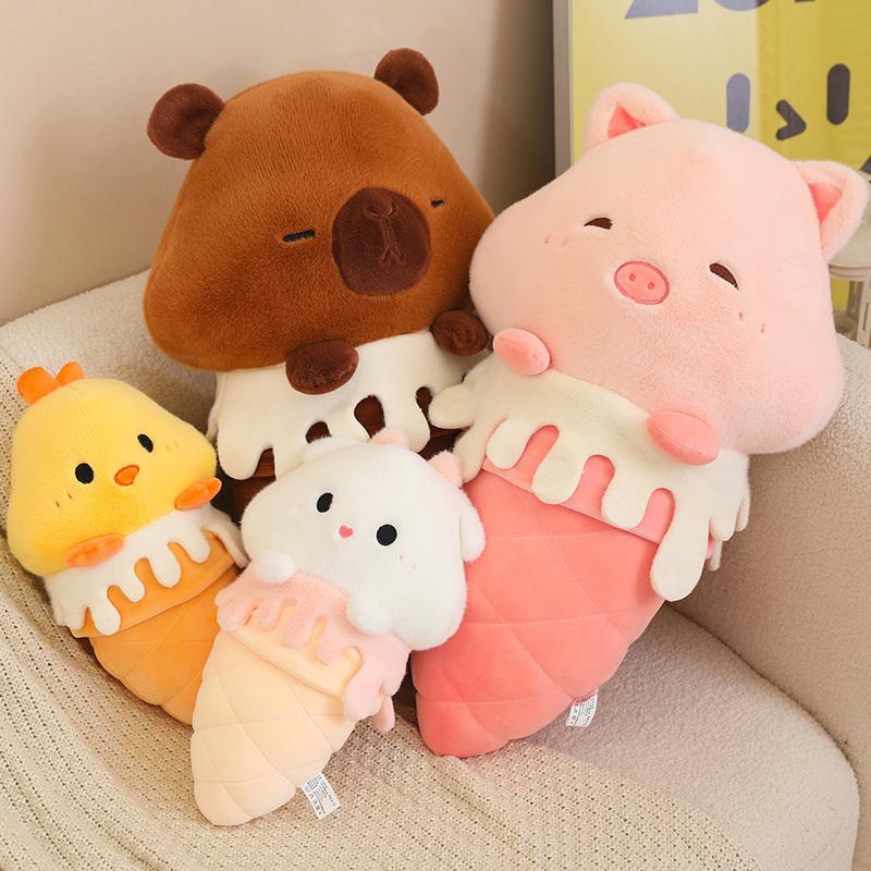 Non-Toxic Ice Cream Plush Pillow Stuffed Food Plushie 35/60Cm Animal Shape Sheep Pig Capybara Cushion Decorative Birthday Gift