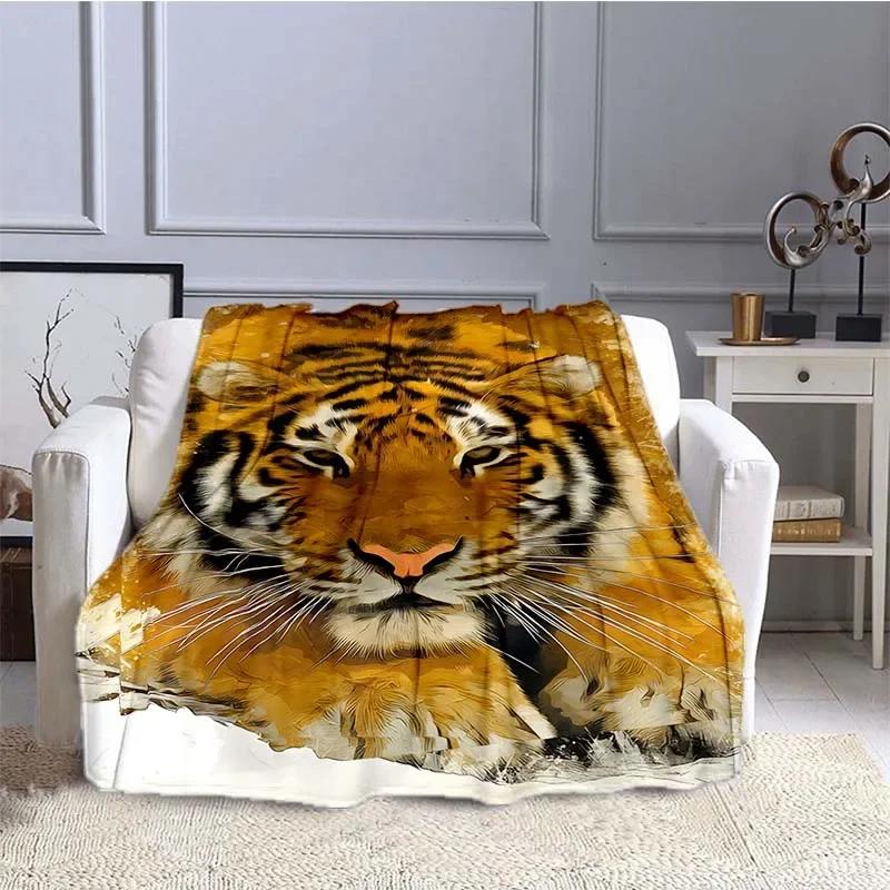3D Print Tiger Flannel Throw Blanket Wild Animals Blanket King Queen Size Super Soft Lightweight Warm for Living Room Couch Sofa