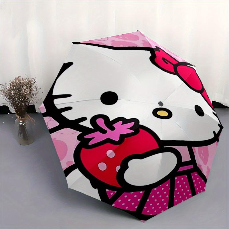 Strawberries and Hello Kitty Automatic Opening and Closing Umbrella, Lightweight 3-Fold, With Cute Cartoon Characters, Suitable for Home, Outdoor and