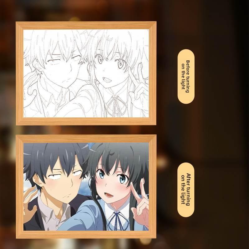 23cm/9.06in 3D Anime Figure Light Painting Yukinoshita Yukino Photo Frame Led Night Bedroom Table Lamps Decorative Holiday Gifts