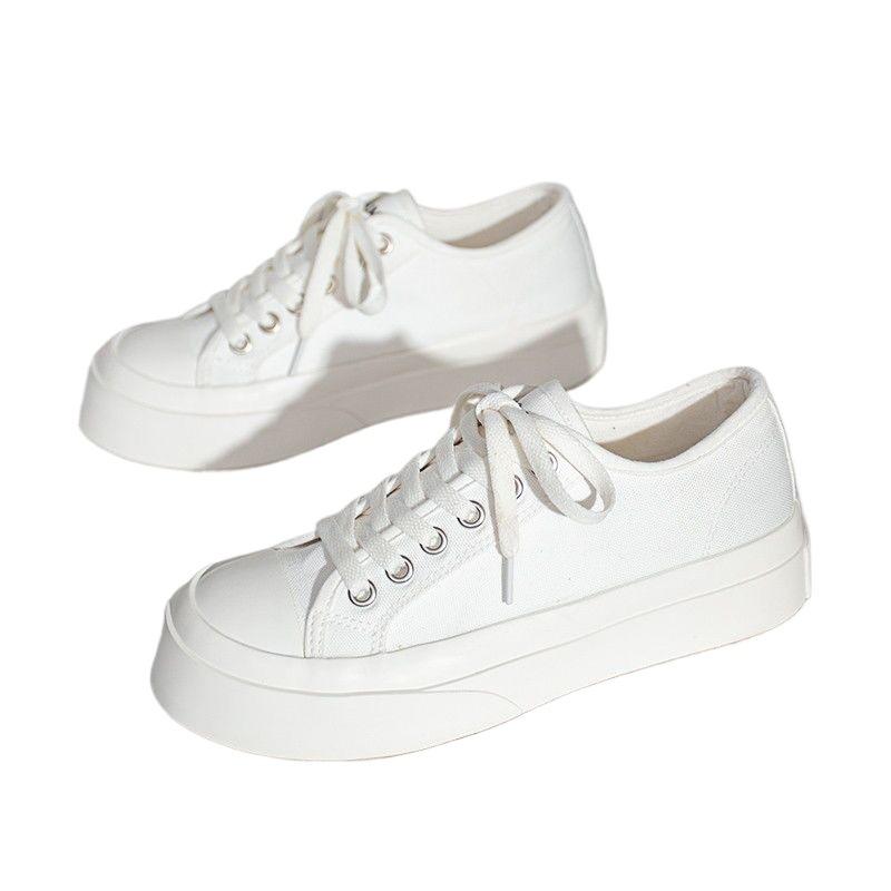 Leinenschuhe mit dicker Sohle für Damen, niedliche Schuhe im japanischen Stil mit großem Zeh für den Herbst, neue, vielseitige Studenten-Sneaker mit niedrigem Schaft, weiße Schuhe