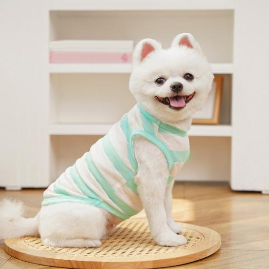 Pet Vest Striped Contrasting Color Soft Breathable Dog Harness with Traction Ring Stretchy Fit Machine Washable Small Medium Large Pet Vest
